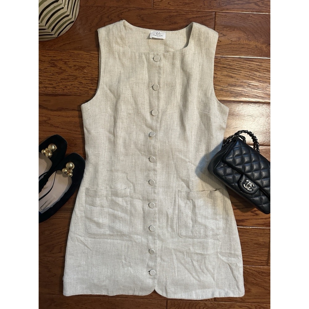 Bobbles & Lace Womens S 100% Linen Mini Dress Minimalist Coastal Grandmother